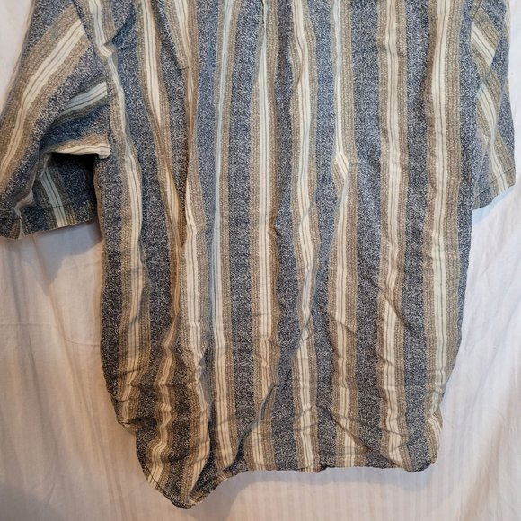 Vintage Bugle Boy Company Collarless Button Up Shirt Blue Tan Stripes XL - Picture 12 of 12